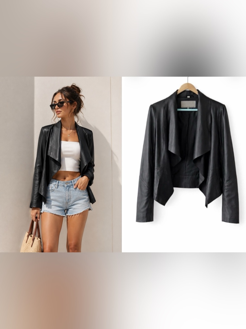 Bod & Christensen Black Leather Draped Jacket Moto Knit Panel Sz M